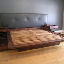 Platform Bed with Drawers and Upholstered Headboard - Furniture