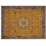 Bareens Designer Rugs - Antique Persian Solano Orange/Blue Wool Rug - 9'11'' x 12'6'' - A mesmerizing addition to any decor, this brand-new hand knotted vintage wool rug featuring vibrant colors and a traditional design is made by skilled artisans capable of creating the most exceptional Persian knotted rugs. Harnessing the natural energy of the sun, each rug is organically neutralized from its original color, distressed and then saturated in an infusion of a bold vibrant color pallet to give it a fresh perspective and modern appeal. This masterpiece draws its inspiration from traditional and timeless rug designs, which provides both harmony and contrast bringing a phenomenal twist in any decor. An intricate design and exquisite coloration make this wool rug a standout piece for any room.
