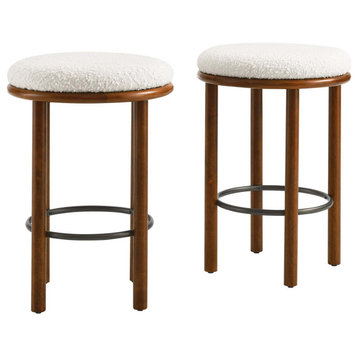 Fable Boucle Fabric Counter Stools - Set of 2 - Walnut Ivory