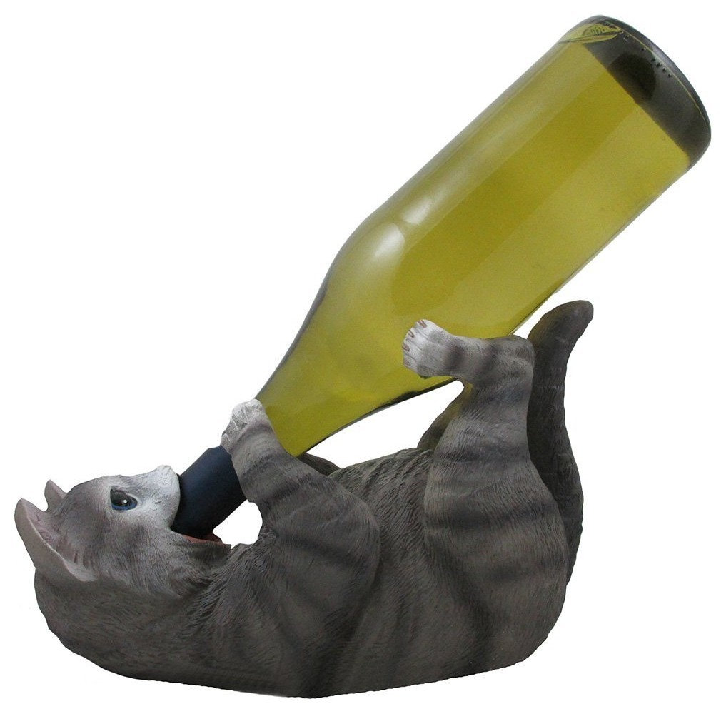 Drinking Gray Kitty Cat Wine Bottle Holder