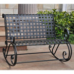 International Caravan - Mandalay Iron Bench Rocker - This elegant lattice iron garden bench will add beauty and comfort to your patio or garden area. It is constructed of sturdy iron with lattice motif and scrollwork accents. Come with a powder-coat finish to enhance its longevity and prevent rust. It features a relaxing rocker design.