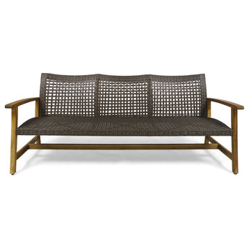 Marcia Outdoor Wood and Wicker Sofa, Mix Mocha/Natural Stained Finish