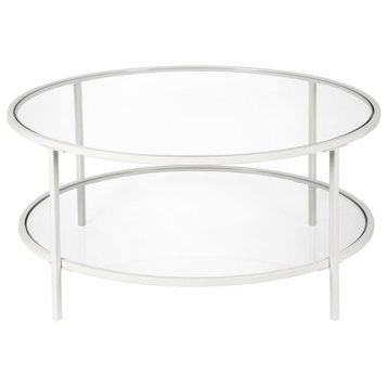 Sivil 36'' Wide Round Coffee Table with Glass Top in White