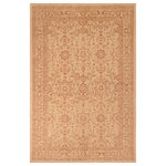 Bareens Designer Rugs - Classic Ziegler Annabel Beige Rust Hand-Knotted Wool Rug - 5'11'' x 9'1'' - Enhance the ambiance of your home with this magnificent Persian-influenced Turkish hand-knotted rug made by skilled artisans capable of creating the most exceptional vegetable dyes and hand-spun wool. This exquisite handmade rug is a one-of-a-kind Peshawar Kafkaz, otherwise identified as Chobi, Chobi Peshawar, Oushak, or Ziegler rug. These handmade rugs are crafted in Pakistan utilizing superior-quality wool imported from Australia, New Zealand, and Korea in two types of weaves: the Persian weave and the Mori weave. This rug is meticulously crafted by hand using the finest natural vegetable dyes extracted from local plants. The artisans use a blend of hand-spun local and fine merino wool, resulting in a rug with a compelling texture, higher lanolin content, and longer staple. The artisans occasionally incorporate natural or artificial silk into the pile to enhance specific motifs. The finished product is an awe-inspiring execution of flawless design and an understated palette that exudes elegance.
