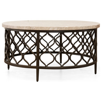 Steve Silver Roland Round White Stone Top with Bronze Metal Base Coffee Table