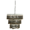 3-Light Tier Round Metal Chandelier With Hanging Wood Beads, Brown