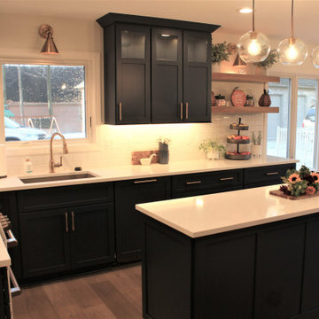 Starmark Kitchen in Bridgeport Blueberry w/ Walnut Oregano Floating Shelves