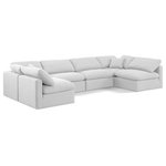 Meridian Furniture - Indulge Upholstered Modular U-Shaped Sectional, White, 6-Piece: 4 Armless Chair, 2 Corner Chair, Down Stuffed Linen Textured Fabric - Experience ultimate comfort and style with our white linen textured fabric Indulge Sectional. The luxurious linen texture of the fabric will elevate the aesthetic of any room. This sofa provides ample space for you to relax while its modular build offers the option of unlimited configurations. Whether you're looking to add a stylish element to your living room or a comfortable seating option to your bedroom, this sofa is the perfect choice.
