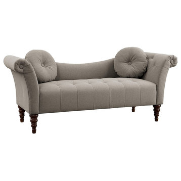 Classic Loveseat Settee, Scrolled Arms & Curved Back With 2 Round Pillows, Brown
