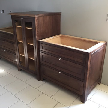 Walnut Vanity & Display Cabinet - Wide View Before Install
