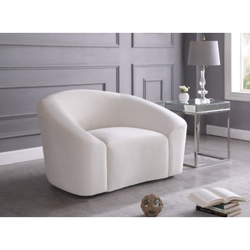 Riley Velvet Upholstered Rounded Chair, Cream