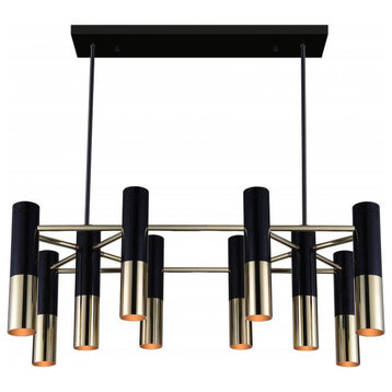 10 Light Down Chandelier With Matte Black and Satin Gold finish