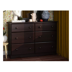100% Solid Wood Double Dresser With 4 Super, 2 Standard Drawers, Java