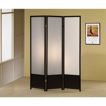 Three Panel Folding Screen With Translucent Inserts, Black