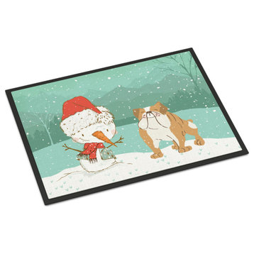 Caroline's Treasures English Bulldog Snowman Christmas Door Mat Multicolor