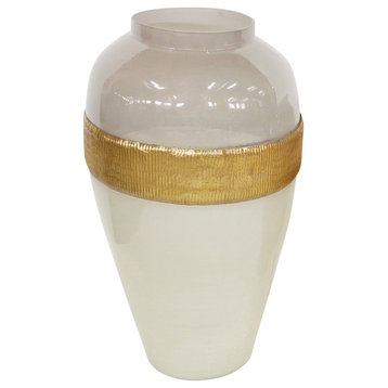 Benzara BM222415 Glass Frame Vase with Tapered Body Design, White and Brass