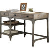 Benzara BM185351 Wood And Metal Desk 3 Drawers & 2 Side Shelves, Oak Brown/Gray