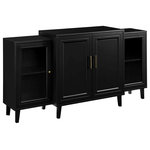 Decor Love - Modern Sideboard, 2 Glass Doors & 2 Wooden Doors With Golden Handles, Black - - Two tempered glass doors frame the side sections of this modern storage console, with two opaque wood doors in the middle.