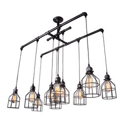 Parrot Uncle - Brushed Iron 1-Tier Linear Chandelier With Wire Guard Metal - Chandeliers