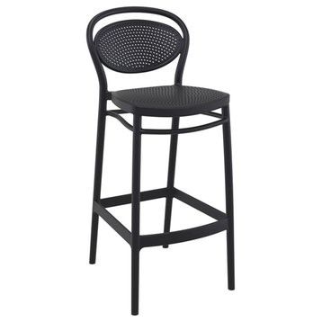 Home Square Contemporary Resin Indoor Outdoor Bar Stool in Black - Set of 2