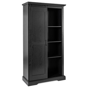Harrison 36" Wide Rustic Bookcase with Sliding Barn Door & Adjustable Shelves, Black