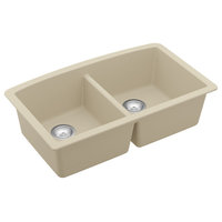 Karran Undermount Quartz 32" 50/50 Double Bowl Kitchen Sink, Bisque
