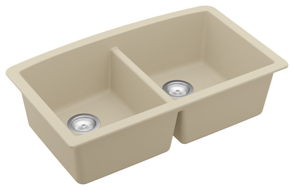 Karran Undermount Quartz 32" 50/50 Double Bowl Kitchen Sink, Bisque