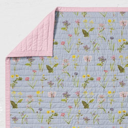 Cot Quilts, Wildflowers on Faded Blue with Pink Reverse - Products