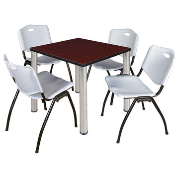 Kee 30 Square Breakroom Table- Mahogany/ Chrome & 4 'M' Stack Chairs- Grey