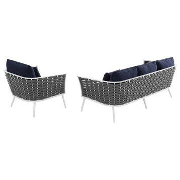 Stance 2 Piece Outdoor Patio Aluminum Sectional Sofa Set, White Navy