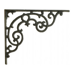 Import Wholesales - Wall Shelf Bracket, Ornate Pattern, Black Cast Iron, 11.25" Long - Brackets