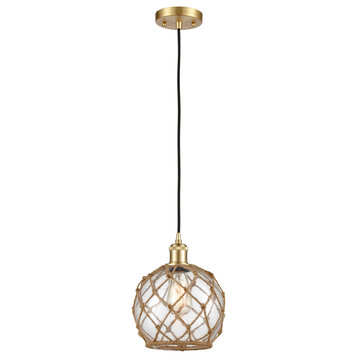 Ballston Farmhouse Rope 1 Light Mini Pendant, Satin Gold, Clear Glass with