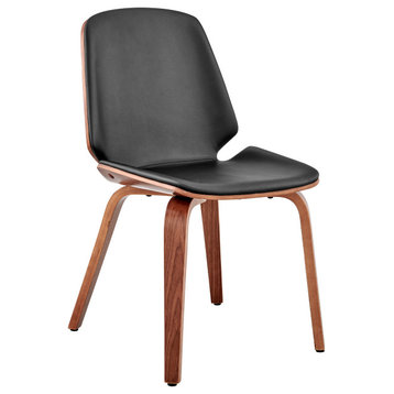 Benzara BM248195 Leatherette Dining Chair With Slightly Curved Seat, Black