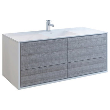 Fresca Catania 60" Integrated Single Sink Wood Bathroom Cabinet in Ash Gray