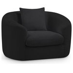 Meridian Furniture - Penelope Upholstered Chair, Black, Chenille Fabric - Discover the sophisticated charm of the Penelope chair, crafted in luxurious soft black chenille fabric. This elegant piece features a solid wood inner frame for durability and a contemporary design that elevates any space. Included pillows enhance its comfort and style, making it an ideal centerpiece for gatherings. Transform your home with the true embodiment of refined taste and timeless beauty.