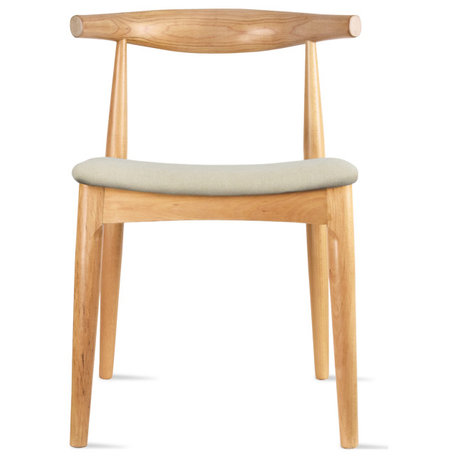 Modern Wooden Dining Chair, Natural + Beige Fabric Seat
