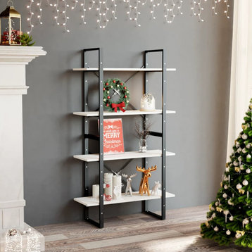 vidaXL Solid Pine Wood 4-Tier Book Cabinet White Bookcase Storage Book Shelf