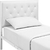 Modern Contemporary Twin Size Vinyl Bed Frame, White Faux Leather
