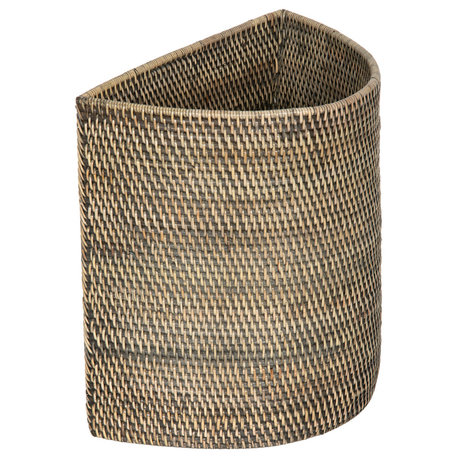 Loma Handwoven Half-Moon Rattan Waste Basket, Honey Brown, Black-Wash