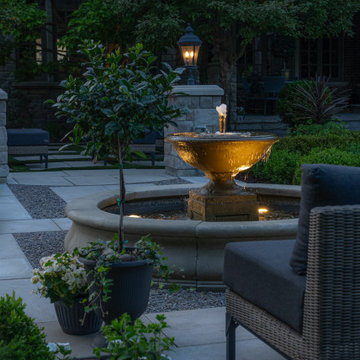Backyard Formal Garden, Fountain and Lounge Seating Project