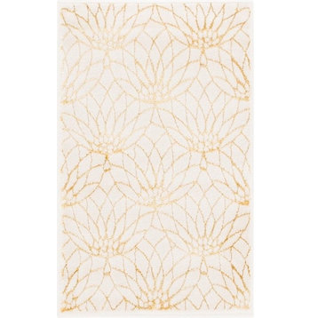 Contemporary Glitzy 2'x3' Rectangle Ivory and Gold Area Rug