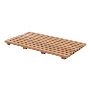 Nordic Style Oiled Extra Large Teak Indoor and Outdoor String Mat with Rubber Footing 59 in. x 35 in.