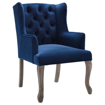 Realm French Vintage Dining Performance Velvet Armchair, Navy