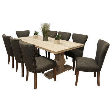 Benedict 9-Piece Dining Set With 81" Dining Table & 8 Dark Gray Linen Chairs