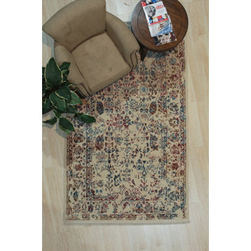 Hand Crafted Wool and Viscose Ivory/Multi Contemporary Modern Hand Crafted Rug, 5'x8'