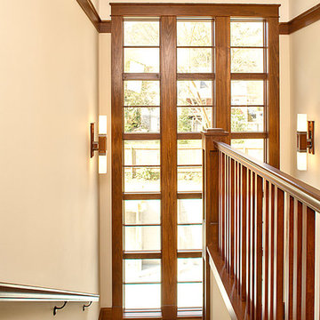 stairwell with full wall of windows