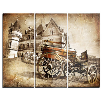 "Medieval Castle With Carriage" Metal Wall Art, 3 Panels, 36"x28"