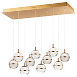 ET2 - Swank LED 10-Light Linear Pendant, Natural Aged Brass - Orbs of crystal Clear acrylic are trimmed with a metal band and frosted inside for excellent light diffusion. The bottom is dimpled for a unique optical effect.