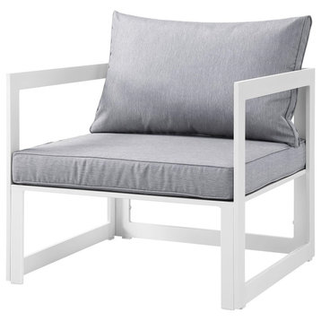 Patio Armchair, Aluminum Frame With Cushioned Seat and Backrest, White Gray