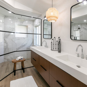 Earth Tone Transitional Closet and Bathroom